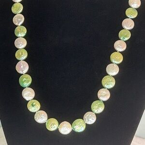 Elegant Green and White keshi Pearl Necklace with sterling silver clasp